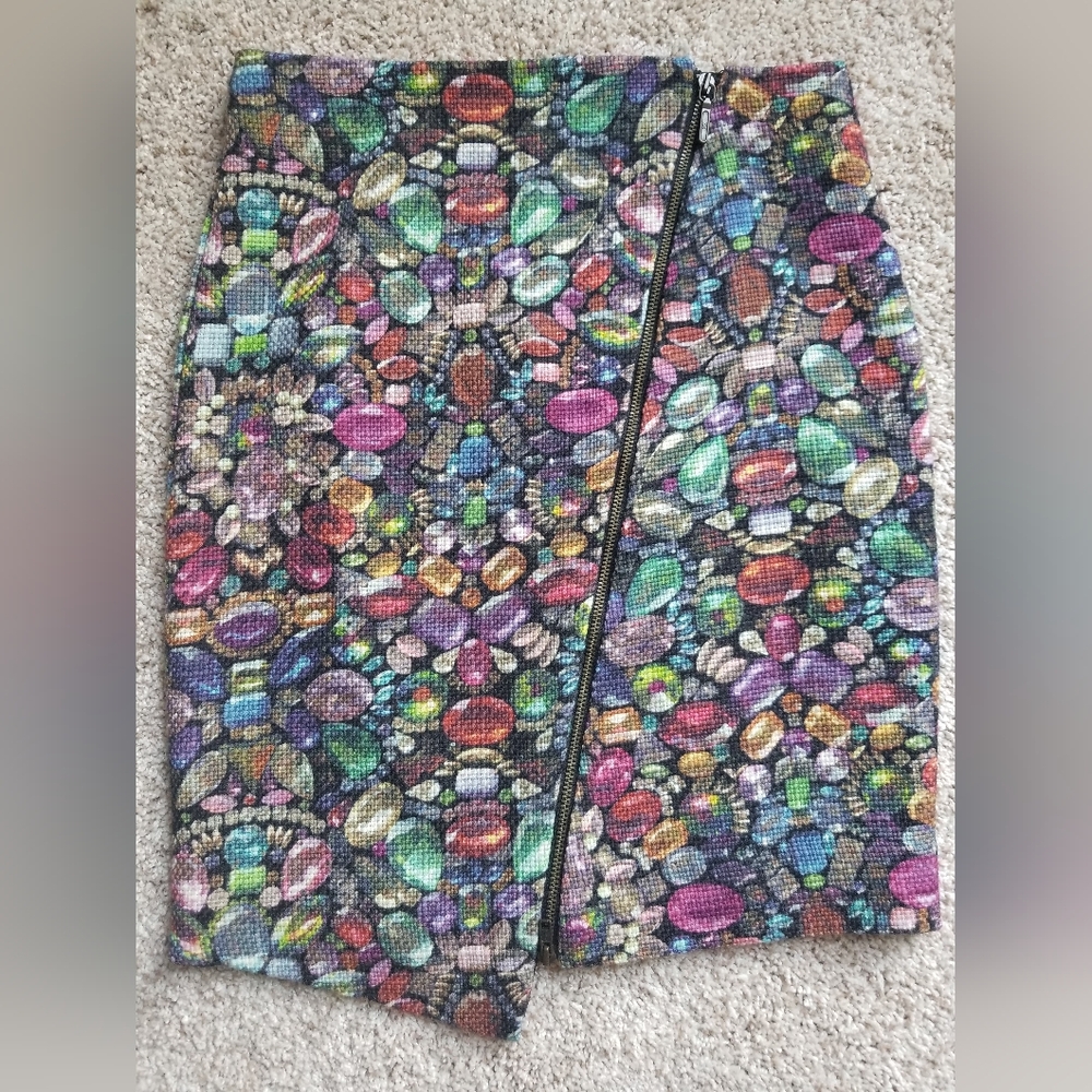 Gem Rhinestone asymmetrical zipper mini skirt